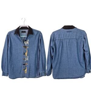 New Directions Zoo Safari Animals Giraffe Elephant Zebra Embellished Top Shirt M